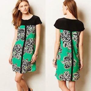 EUC Anthropologie Maeve green silk floral dress 2